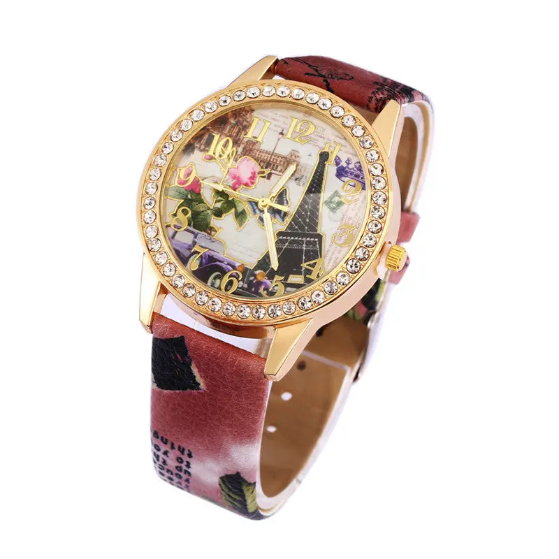 Ladies Wrist Watch Vintage Paris Eiffel Tower Leather Quartz Watch Women Casual Crystal Wristwatch Casual Clocl Feida 1