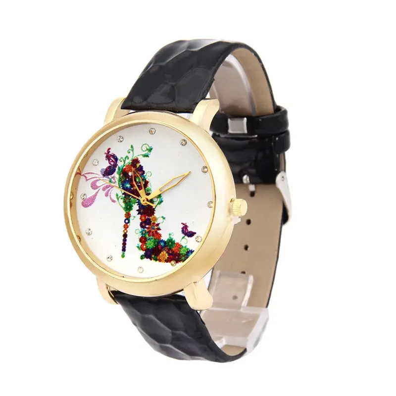 Ladies Wristwatch High-Heeled Shoes Pattern Leather Band Analog Quartz Watch Montre Homme Feida 1
