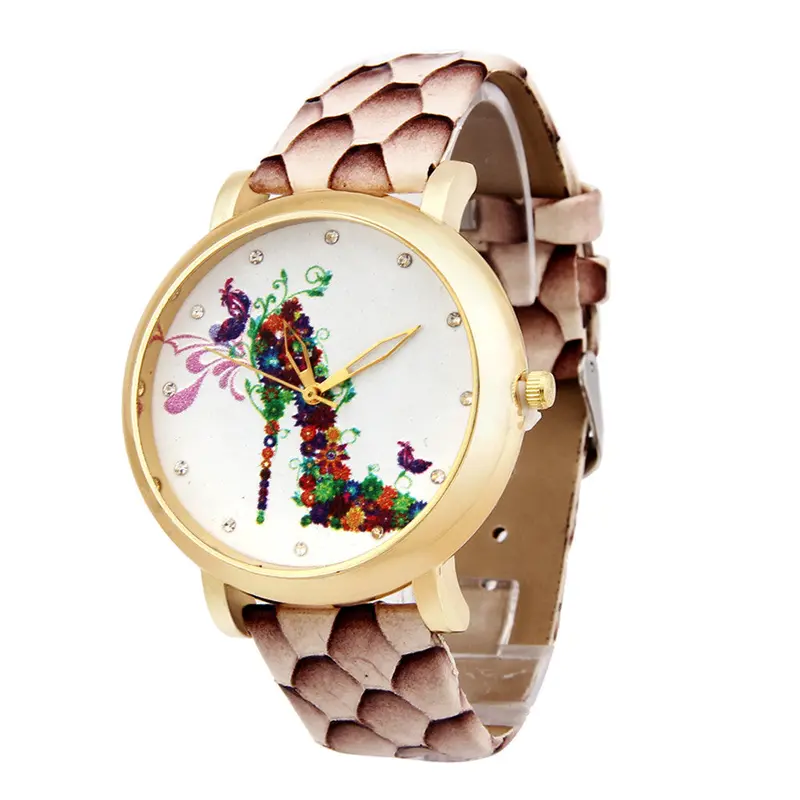 Ladies Wristwatch High-Heeled Shoes Pattern Leather Band Analog Quartz Watch Montre Homme Feida 2
