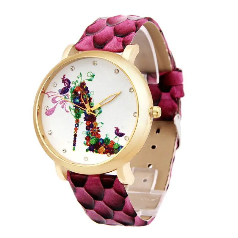 Ladies Wristwatch High-Heeled Shoes Pattern Leather Band Analog Quartz Watch Montre Homme Feida 3
