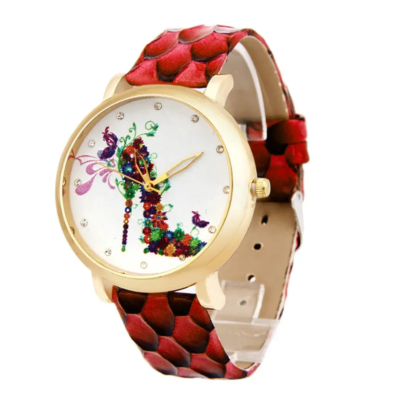 Ladies Wristwatch High-Heeled Shoes Pattern Leather Band Analog Quartz Watch Montre Homme Feida 4
