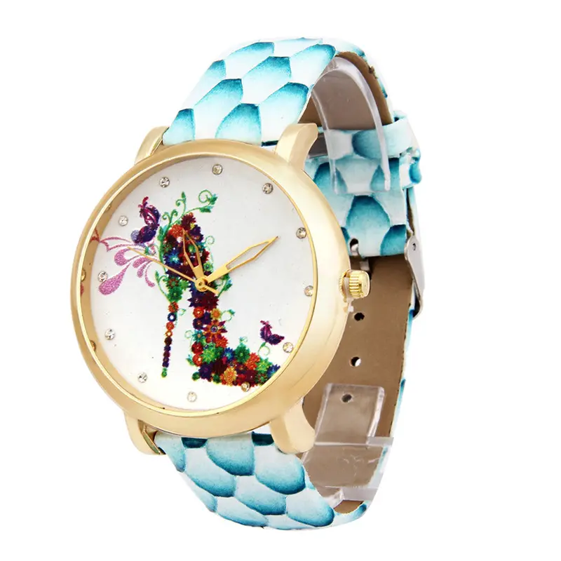 Ladies Wristwatch High-Heeled Shoes Pattern Leather Band Analog Quartz Watch Montre Homme Feida 5