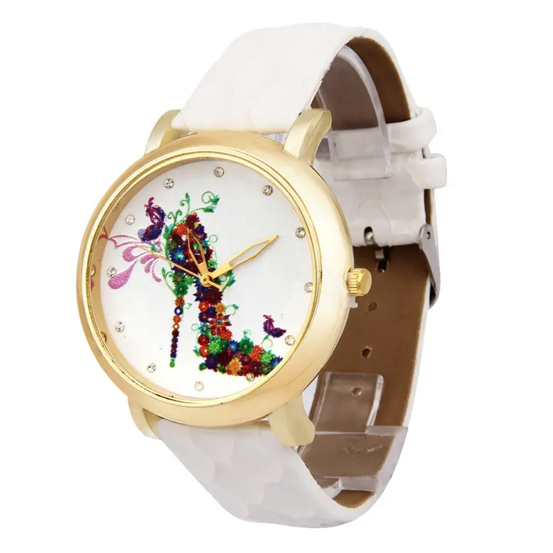 Ladies Wristwatch High-Heeled Shoes Pattern Leather Band Analog Quartz Watch Montre Homme Feida 6