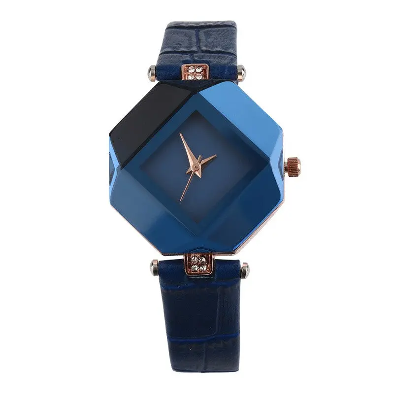 Ladiesleather Strap Hexagonal Analog Quartz Casual Wrist Watch 3 Colors Blue Black White 1