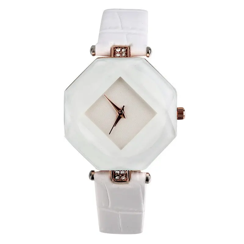 Ladiesleather Strap Hexagonal Analog Quartz Casual Wrist Watch 3 Colors Blue Black White 3