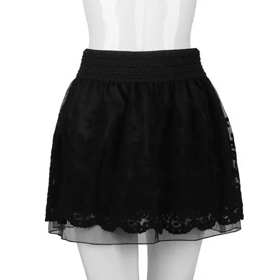 Ladiesorganza Lace Layerelasticated Waist Short Skirt With Blackapricot Color 1