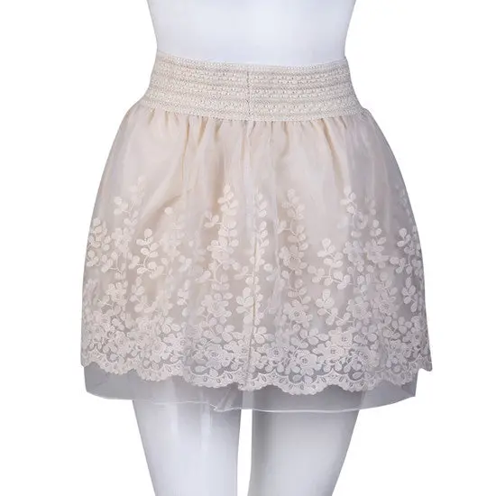 Ladiesorganza Lace Layerelasticated Waist Short Skirt With Blackapricot Color 2