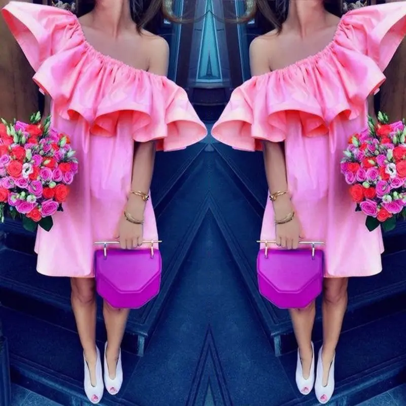 Ladiesruffles Slash Neck Cotton Off Shoulder Sexy Dresses Dress 1