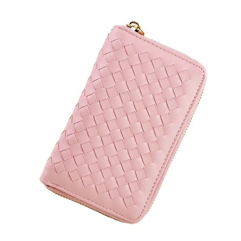 Lady 9 Colors Women Woven Zipper Lether Purse Clutch Organizer Wallet Bag Card Holder Hbags 1