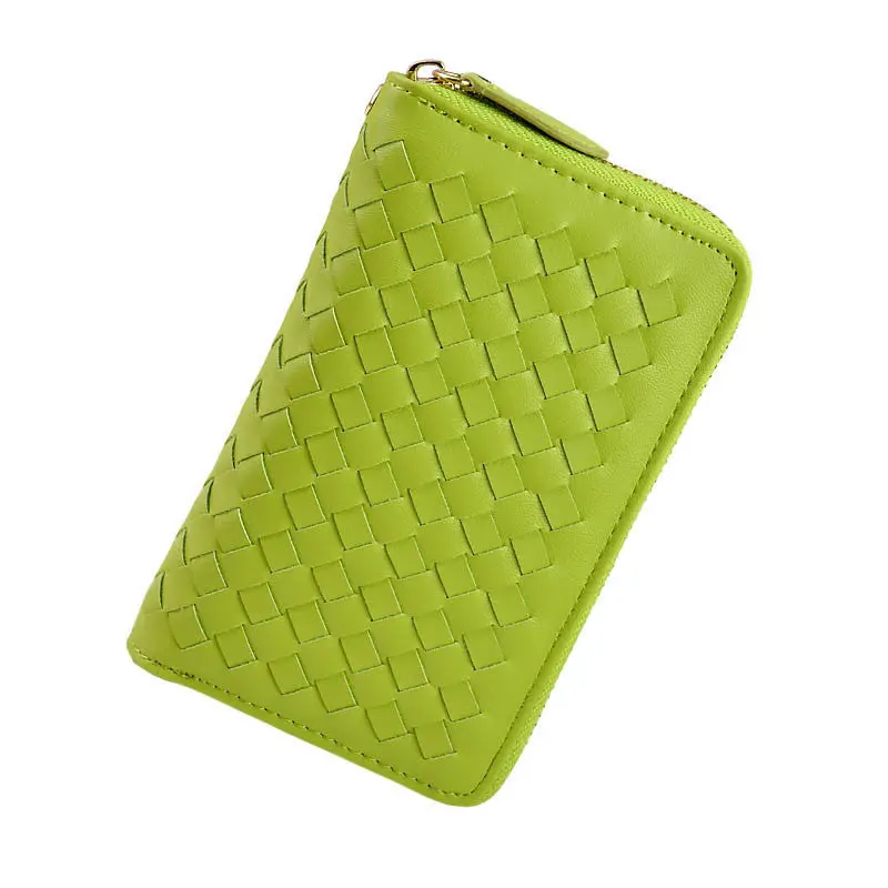 Lady 9 Colors Women Woven Zipper Lether Purse Clutch Organizer Wallet Bag Card Holder Hbags 2
