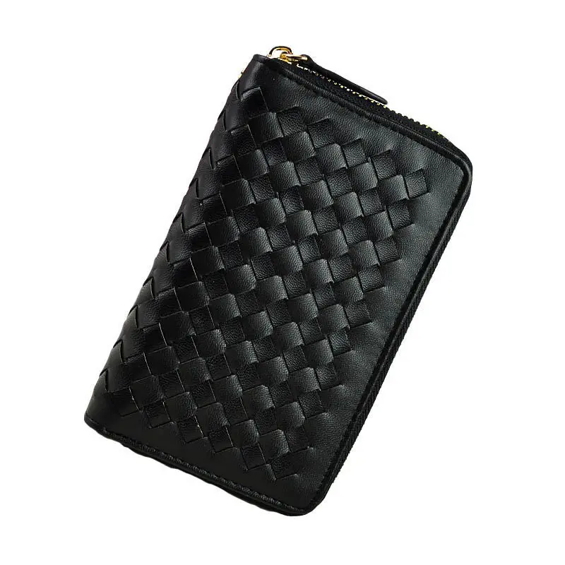 Lady 9 Colors Women Woven Zipper Lether Purse Clutch Organizer Wallet Bag Card Holder Hbags 3