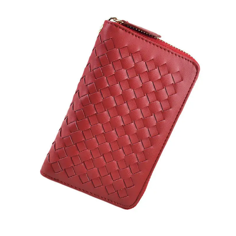 Lady 9 Colors Women Woven Zipper Lether Purse Clutch Organizer Wallet Bag Card Holder Hbags 4
