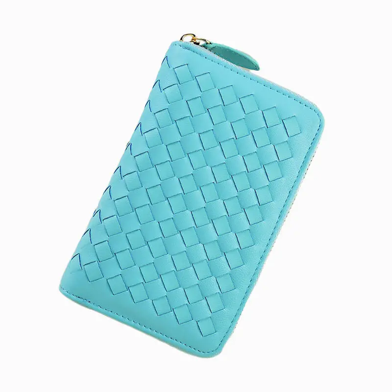 Lady 9 Colors Women Woven Zipper Lether Purse Clutch Organizer Wallet Bag Card Holder Hbags 5