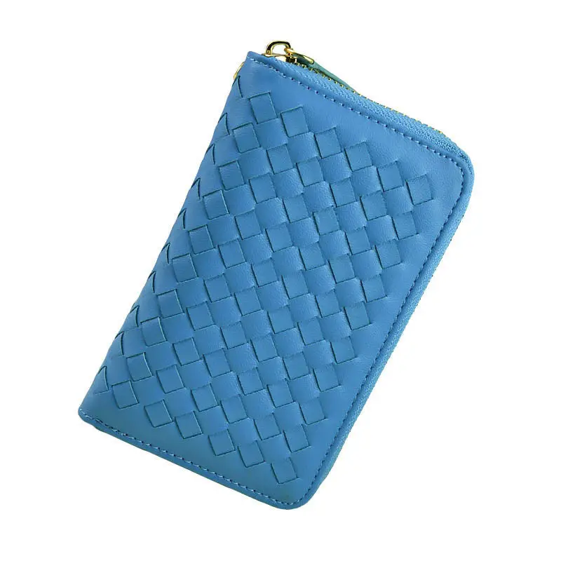 Lady 9 Colors Women Woven Zipper Lether Purse Clutch Organizer Wallet Bag Card Holder Hbags 7