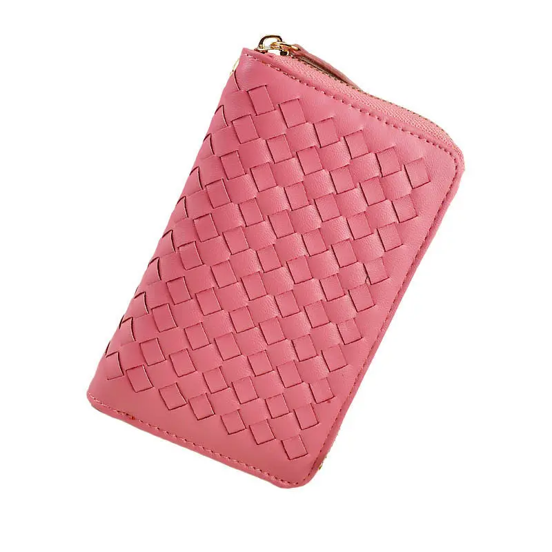 Lady 9 Colors Women Woven Zipper Lether Purse Clutch Organizer Wallet Bag Card Holder Hbags 8