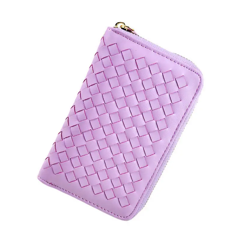 Lady 9 Colors Women Woven Zipper Lether Purse Clutch Organizer Wallet Bag Card Holder Hbags 9