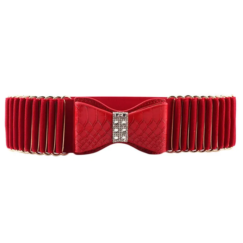 Lady Elastic Stretch Solid Wide Party Waistband Belts With Blackredwhite Color 1