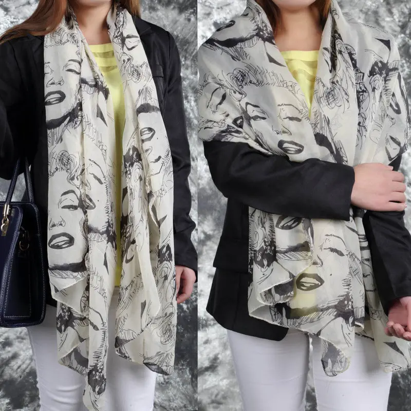 Lady Girl Marilyn Monroe Graffiti Chiffon Shawl Scarf 2