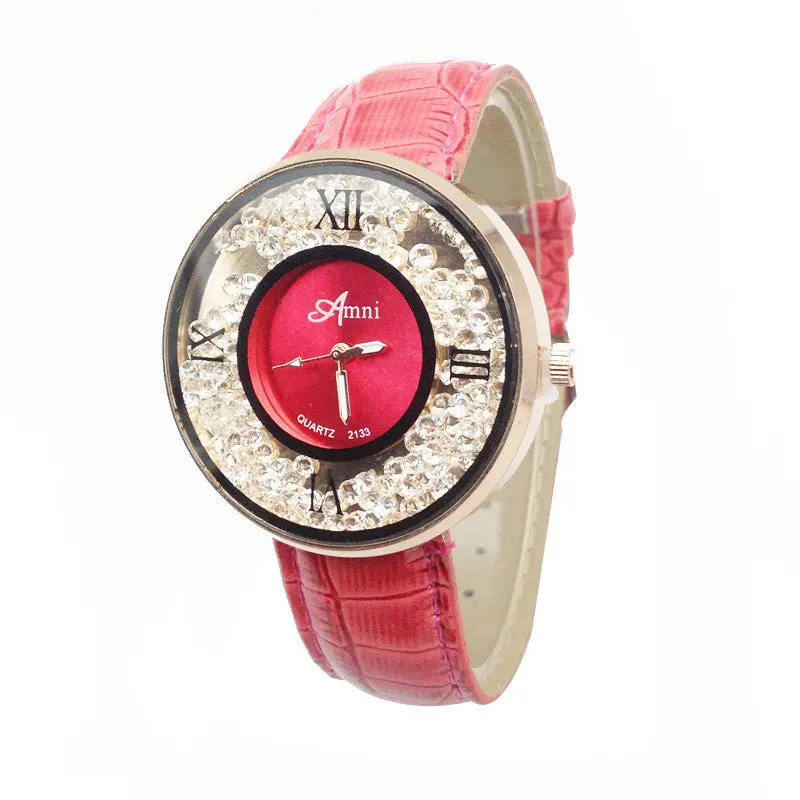 Lady Gold Watches Women Quartz Relojes Mujer Relogio Feminino Quicksand Pattern Clock Leather Quartz Wrist Watches 1