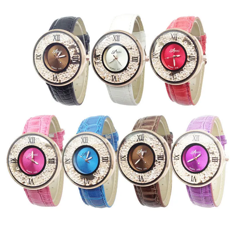Lady Gold Watches Women Quartz Relojes Mujer Relogio Feminino Quicksand Pattern Clock Leather Quartz Wrist Watches 2
