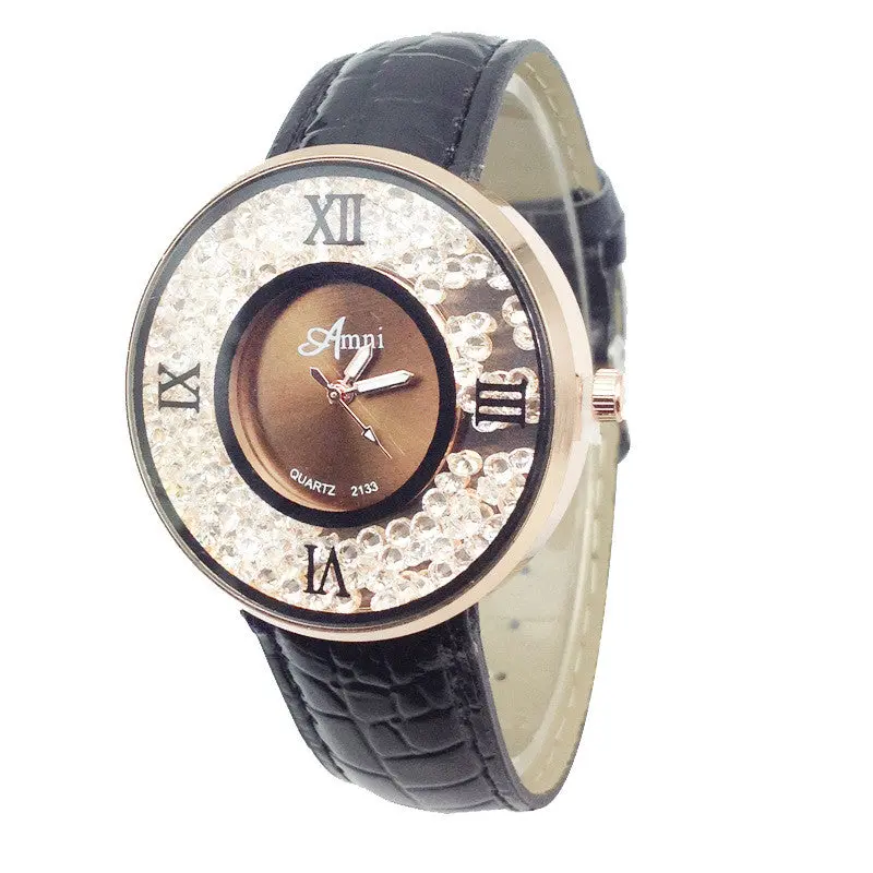 Lady Gold Watches Women Quartz Relojes Mujer Relogio Feminino Quicksand Pattern Clock Leather Quartz Wrist Watches 3