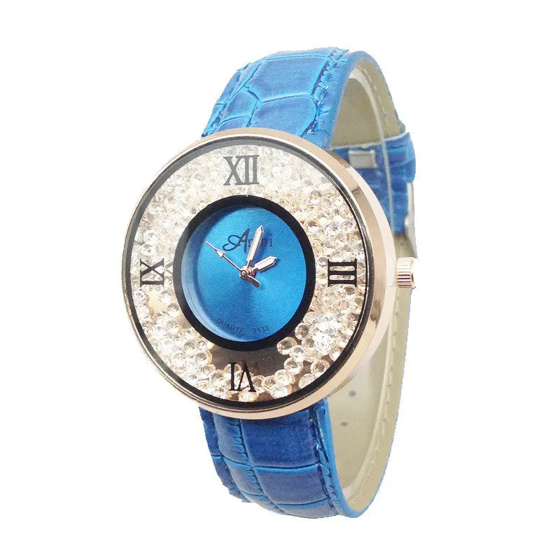 Lady Gold Watches Women Quartz Relojes Mujer Relogio Feminino Quicksand Pattern Clock Leather Quartz Wrist Watches 4