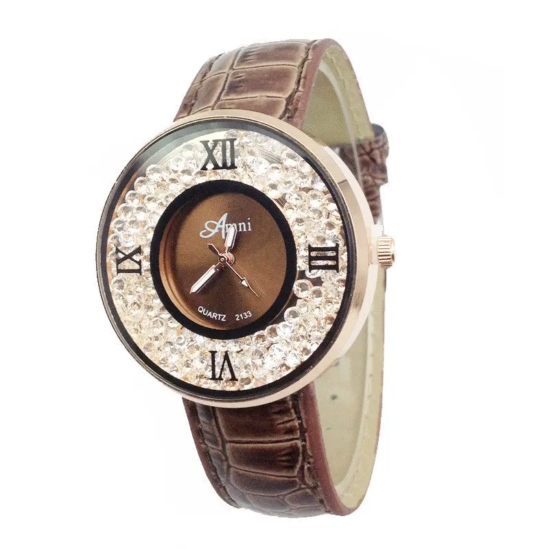 Lady Gold Watches Women Quartz Relojes Mujer Relogio Feminino Quicksand Pattern Clock Leather Quartz Wrist Watches 5