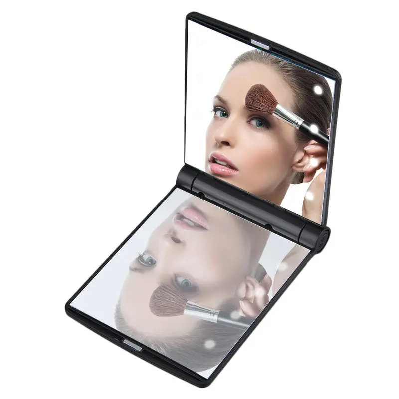 Lady Makeup Cosmetic Folding Portable Compact Pocket Mirror 8 Led Lights Lamps 2