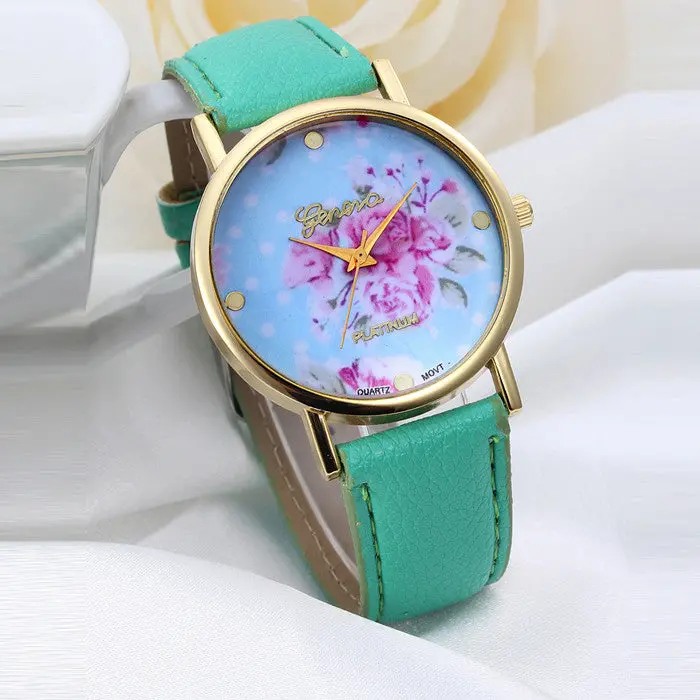 & Lady Rose Dial Leather Band Quartz Analog Wrist Watches Top Girls Dress Clocks Reloj Mujer Hour 1