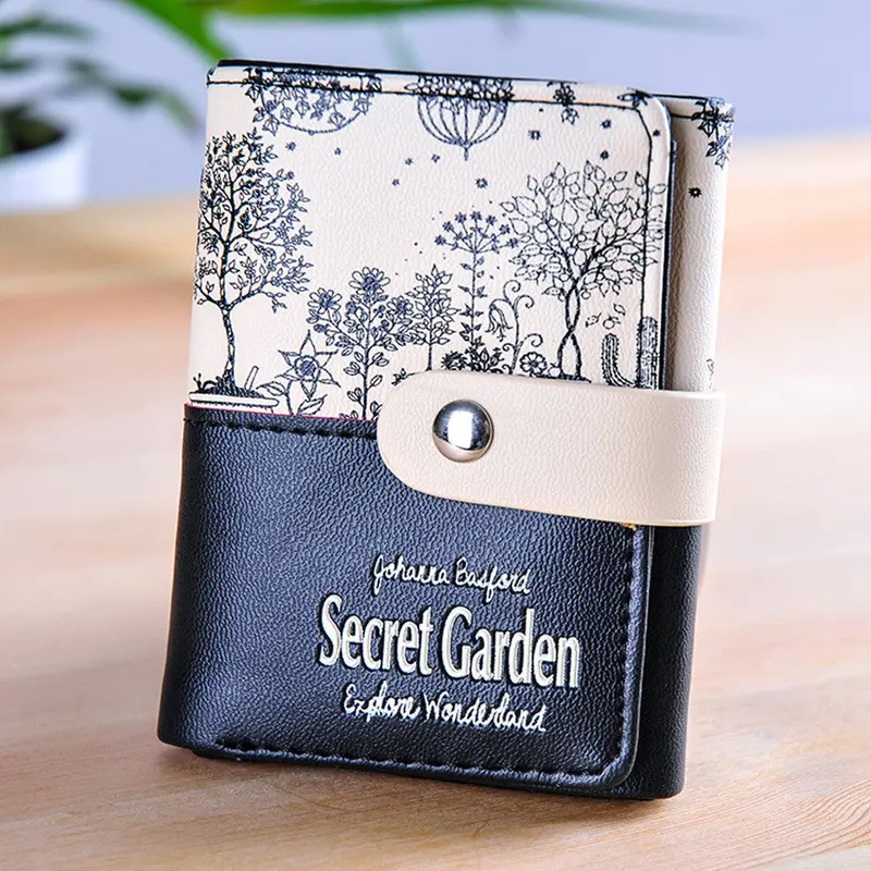 Lady Short Leather Wallet Button Clutch Checkbook Card Holder Purse Candy Colors Printing Women Gifts Purse Card Holder Carteira 1