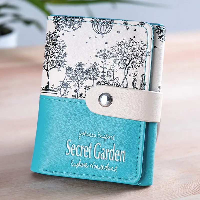 Lady Short Leather Wallet Button Clutch Checkbook Card Holder Purse Candy Colors Printing Women Gifts Purse Card Holder Carteira 3