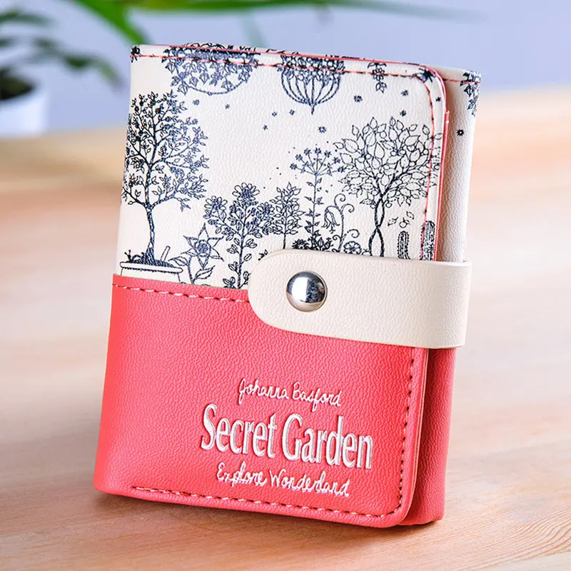 Lady Short Leather Wallet Button Clutch Checkbook Card Holder Purse Candy Colors Printing Women Gifts Purse Card Holder Carteira 4