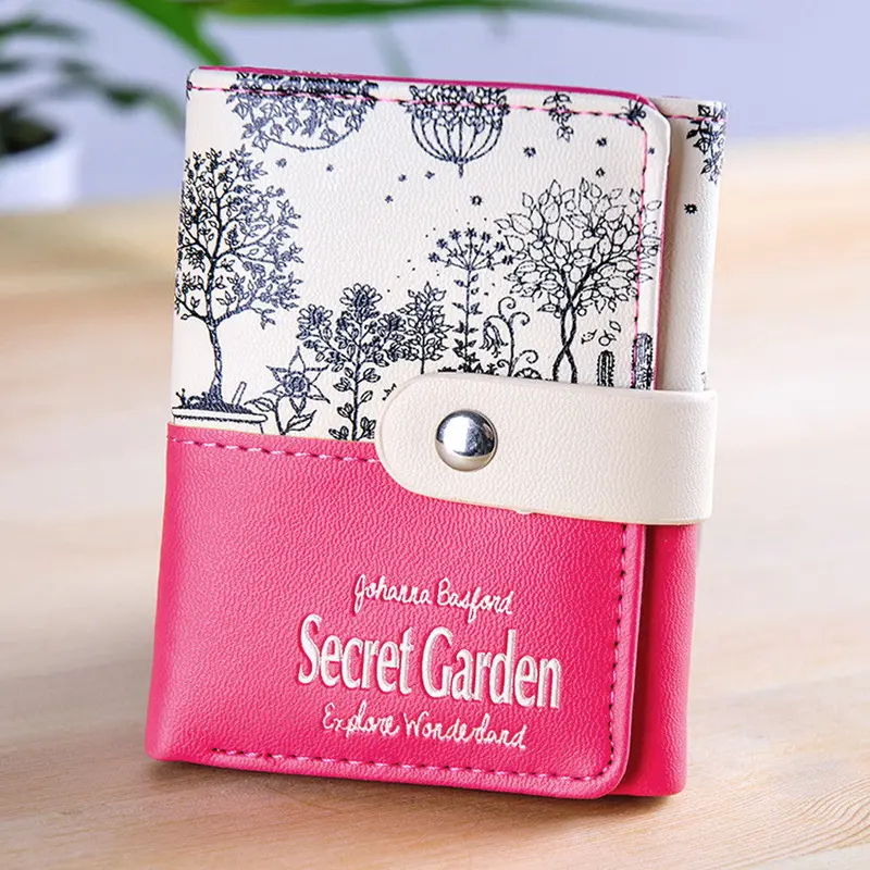 Lady Short Leather Wallet Button Clutch Checkbook Card Holder Purse Candy Colors Printing Women Gifts Purse Card Holder Carteira 5