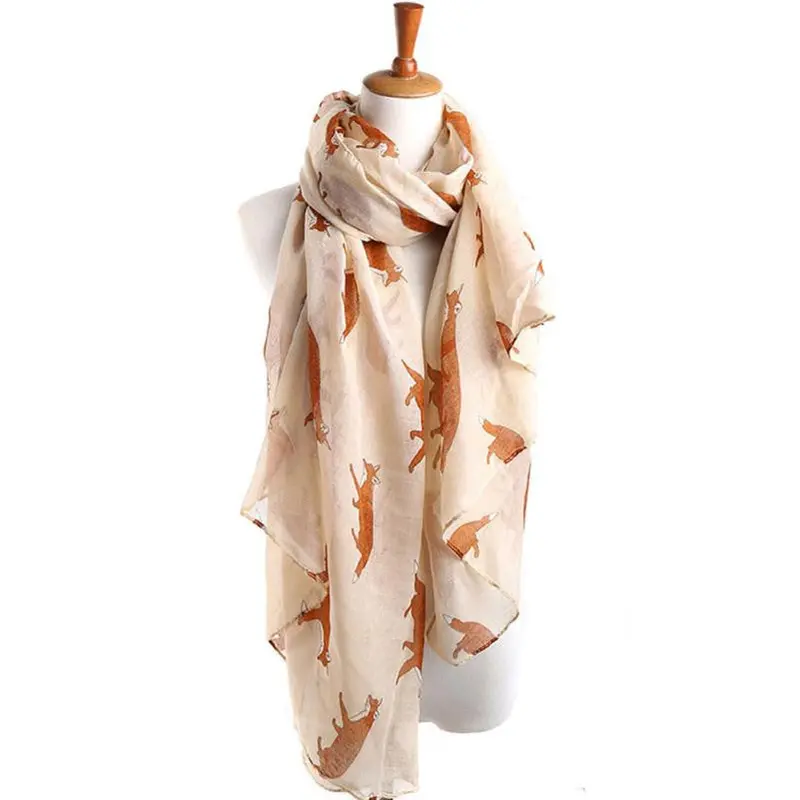 Lady Soft Scarves Womens Long Cute Fox Print Scarf Wraps Shawl 1