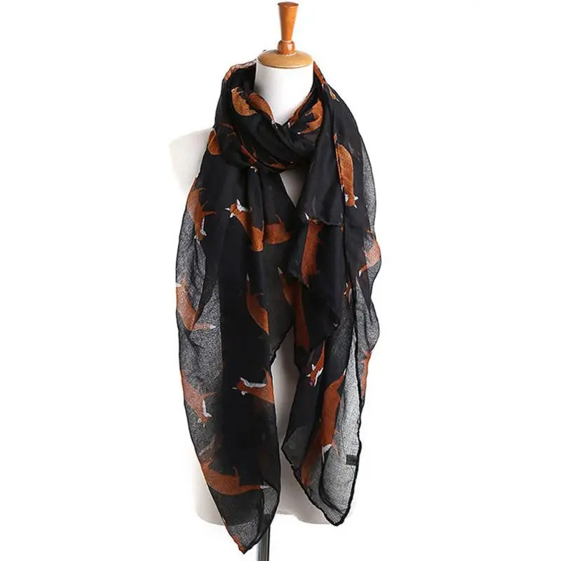 Lady Soft Scarves Womens Long Cute Fox Print Scarf Wraps Shawl 2