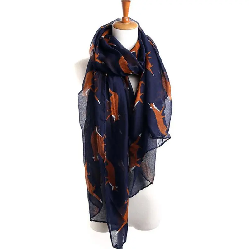 Lady Soft Scarves Womens Long Cute Fox Print Scarf Wraps Shawl 3