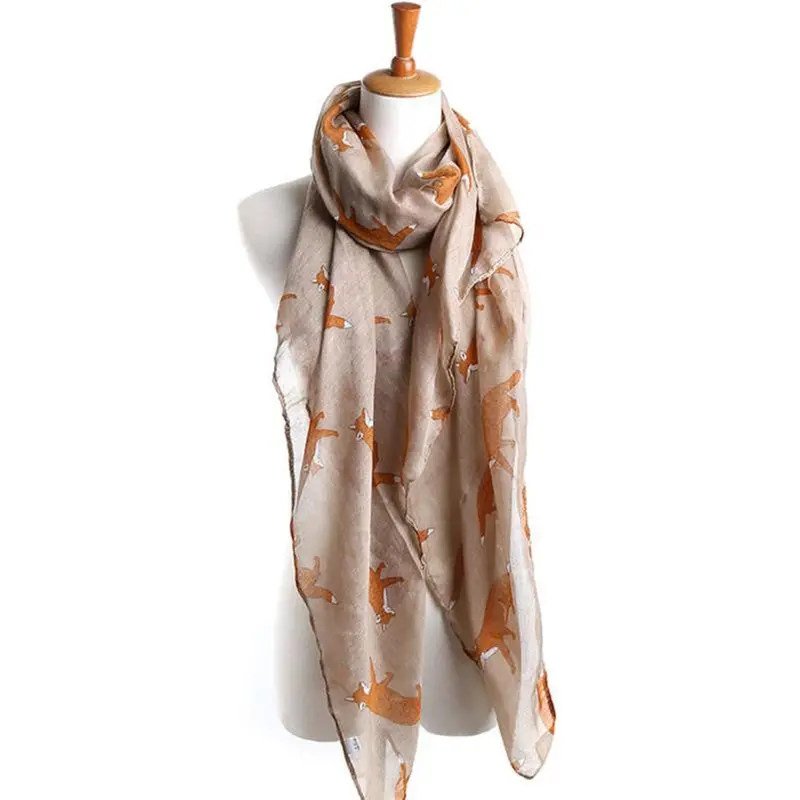 Lady Soft Scarves Womens Long Cute Fox Print Scarf Wraps Shawl 4