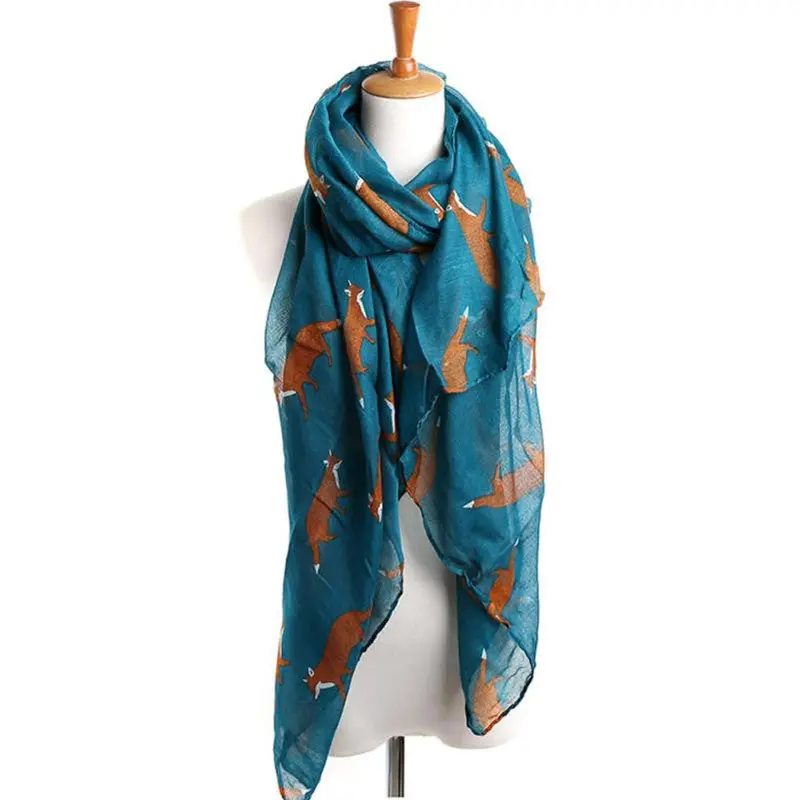 Lady Soft Scarves Womens Long Cute Fox Print Scarf Wraps Shawl 5