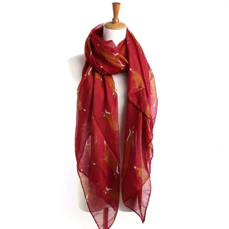 Lady Soft Scarves Womens Long Cute Fox Print Scarf Wraps Shawl 6