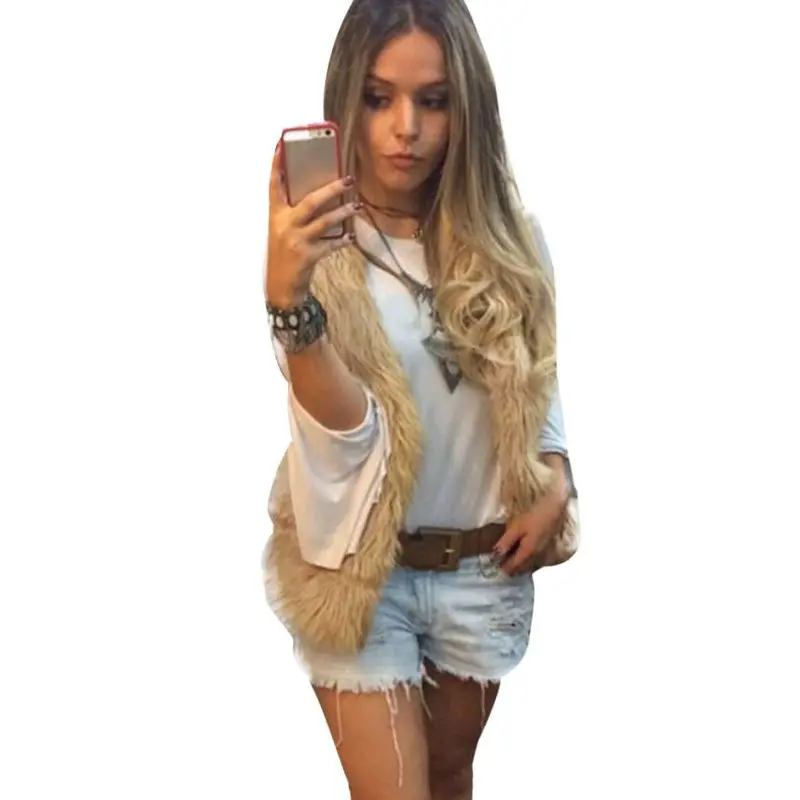 Lady Tops Faux Fur Vwaistcoat Warm Coat Outwear Long Hair Jacket Veste Femme Drop Shipping 1