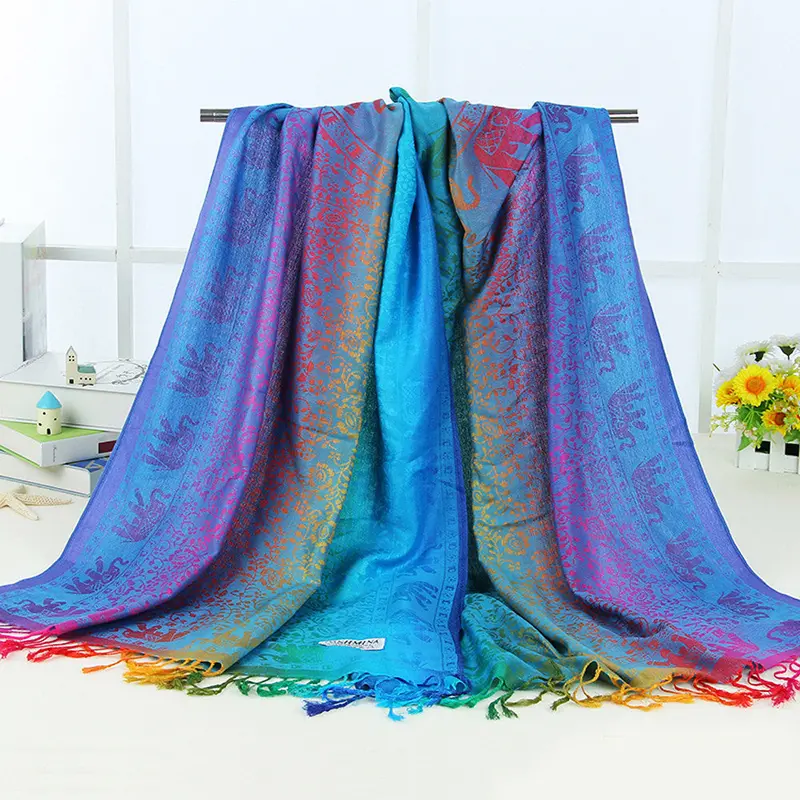 Lady Women Double Sided Elephant National Wind Scarf Wrap Shawl 1