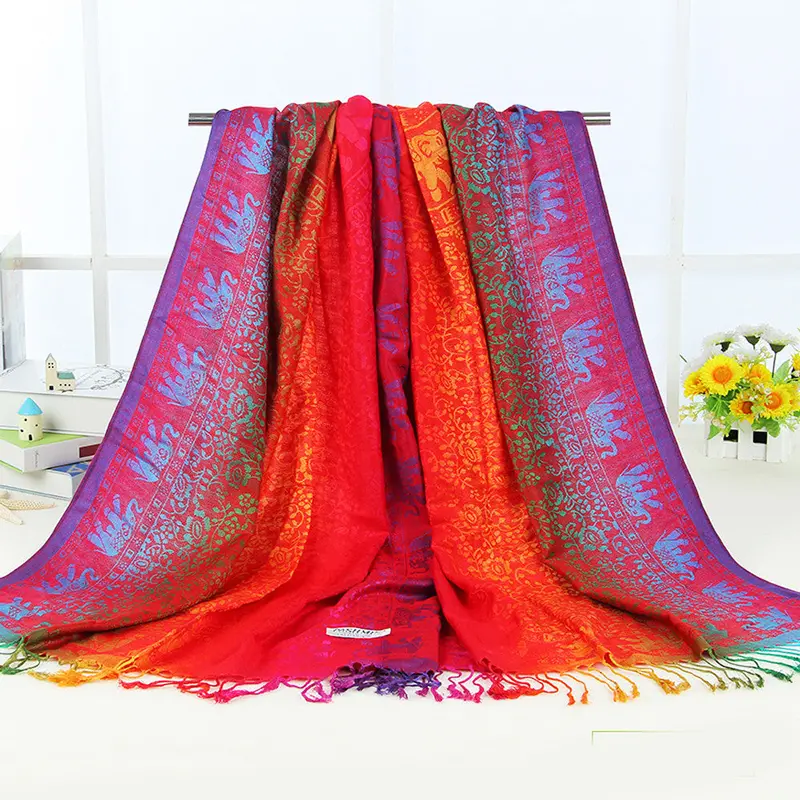 Lady Women Double Sided Elephant National Wind Scarf Wrap Shawl 2