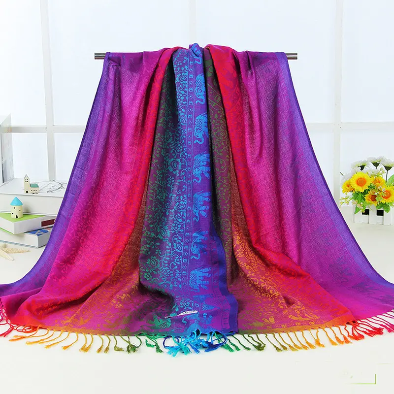 Lady Women Double Sided Elephant National Wind Scarf Wrap Shawl 4