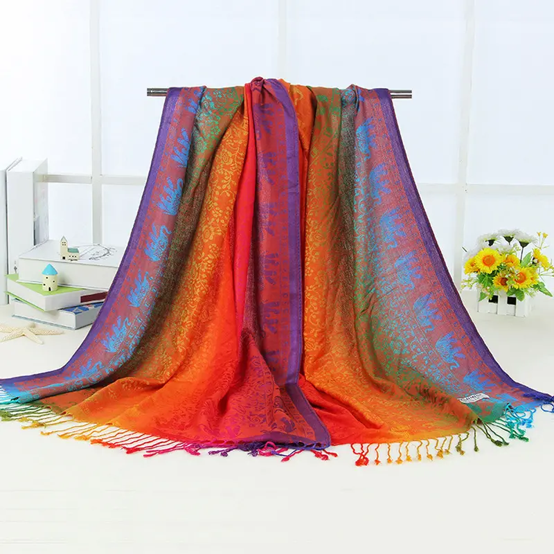 Lady Women Double Sided Elephant National Wind Scarf Wrap Shawl 5