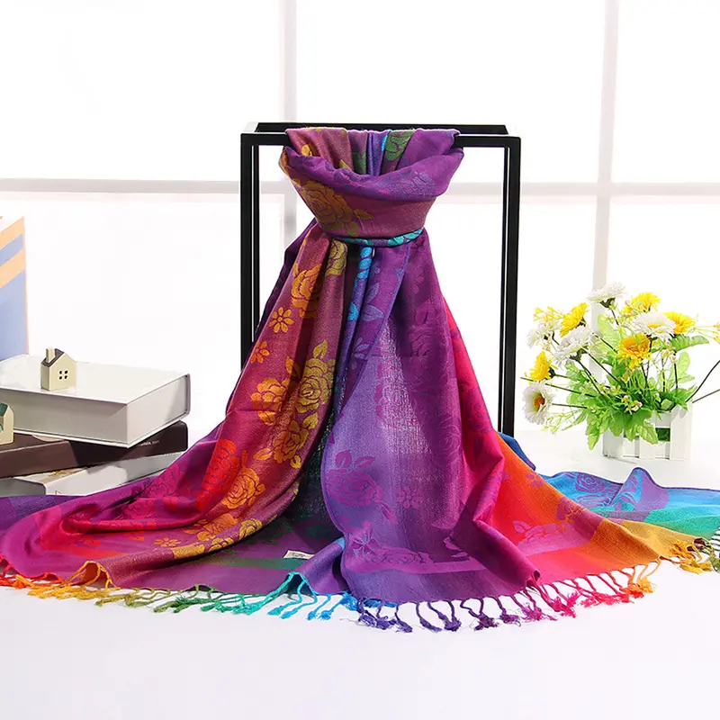 Lady Women Double Sided Roses National Wind Scarf Wrap Shawl 3