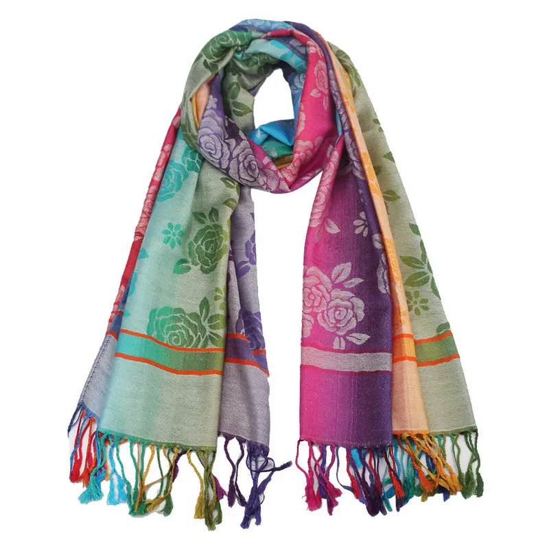 Lady Women Double Sided Roses National Wind Scarf Wrap Shawl 5