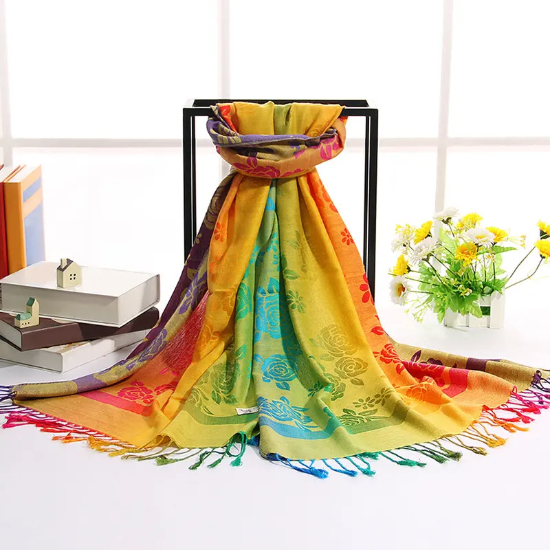 Lady Women Double Sided Roses National Wind Scarf Wrap Shawl 6