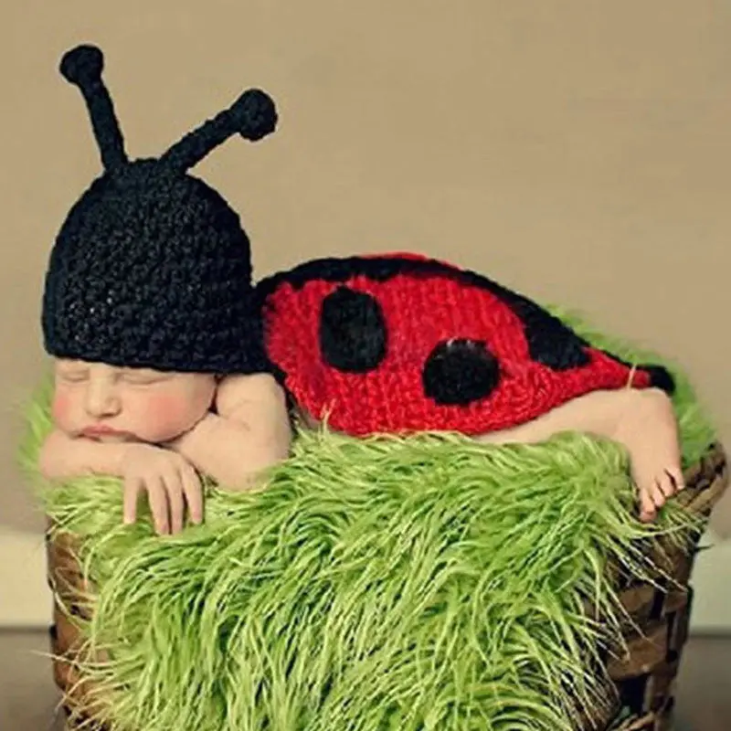 Ladybird Born Pography Props Baby Outfits Costume H Crochet Knit Infant Beanie Hat Cape 1