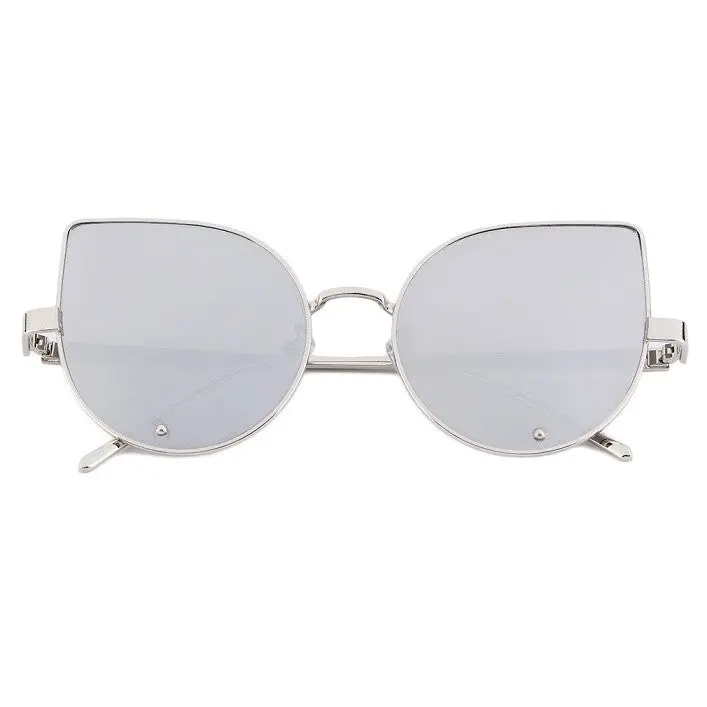 Ladycat Eye Sunglassesdesign Flat Lens Mirrored Metal Frame Gradient Mirror Type Glasses Oversized 3