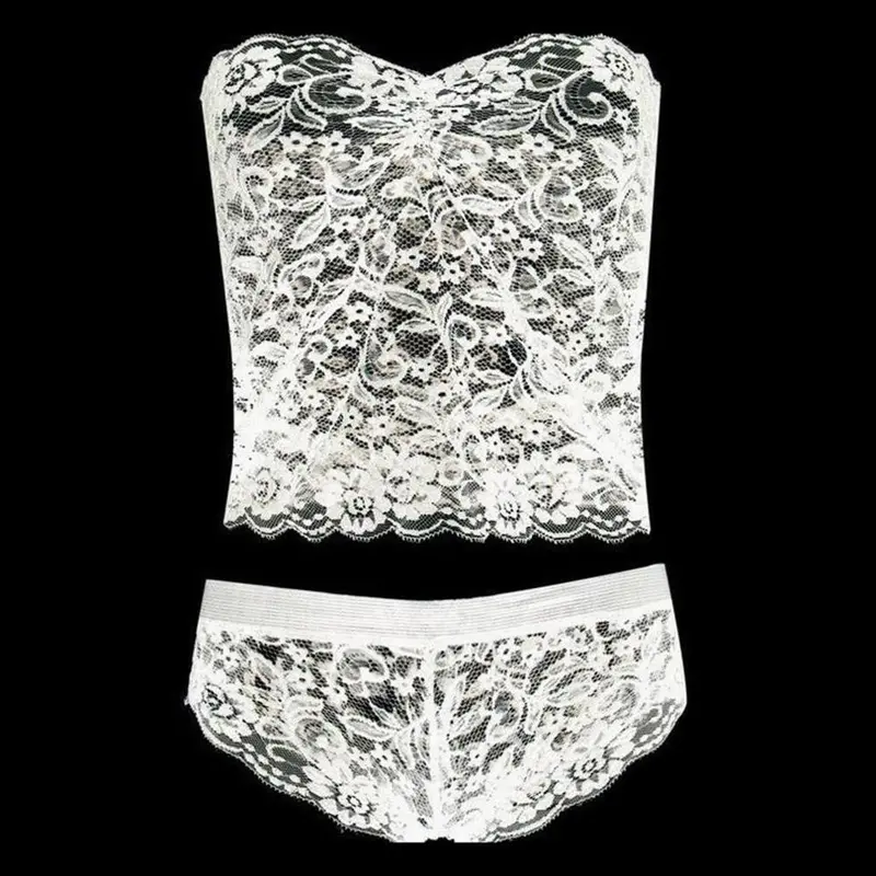 Ladysexy Lace Strapless Corset Nightwear Lingerie Set Push Up Top Bra + Pants Sexy Sleepwear 1